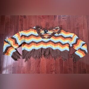 Just Polly Women’s Distressed Crop Ripped Sweater ~ Large